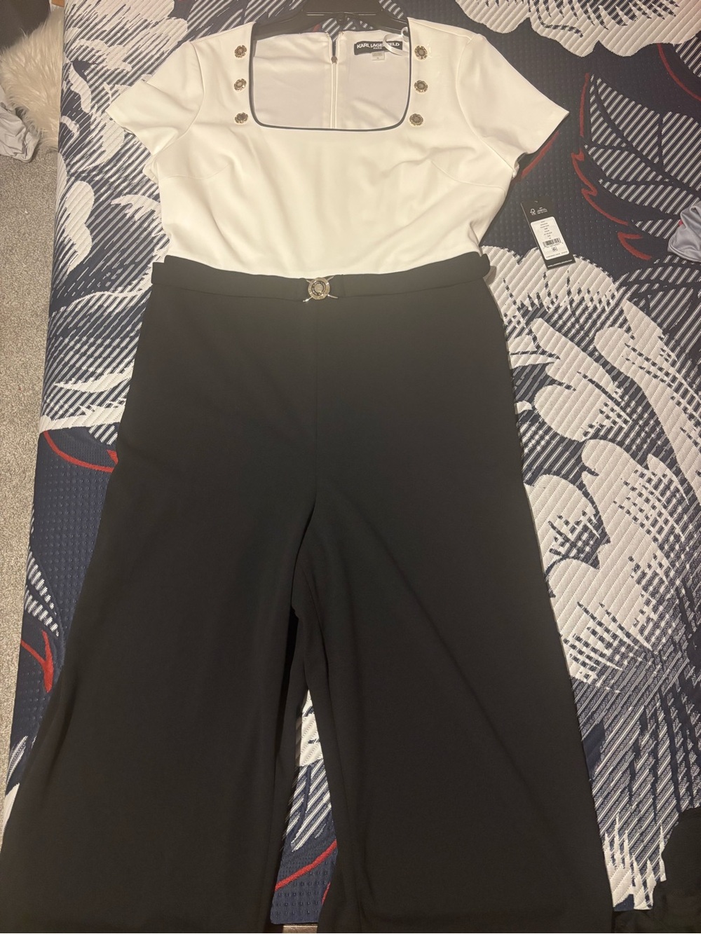 Karl Lagerfeld Black Wide-Leg Pants with White Square-Neck Bodice